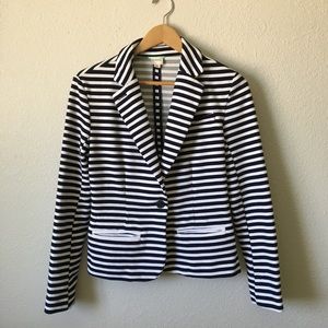Navy and white striped blazer
